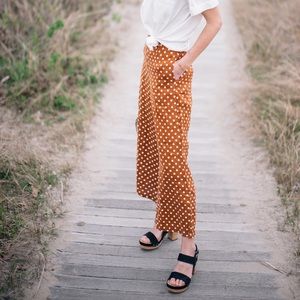 Anthropologie wide leg burnt orange brown polka dot culottes - S